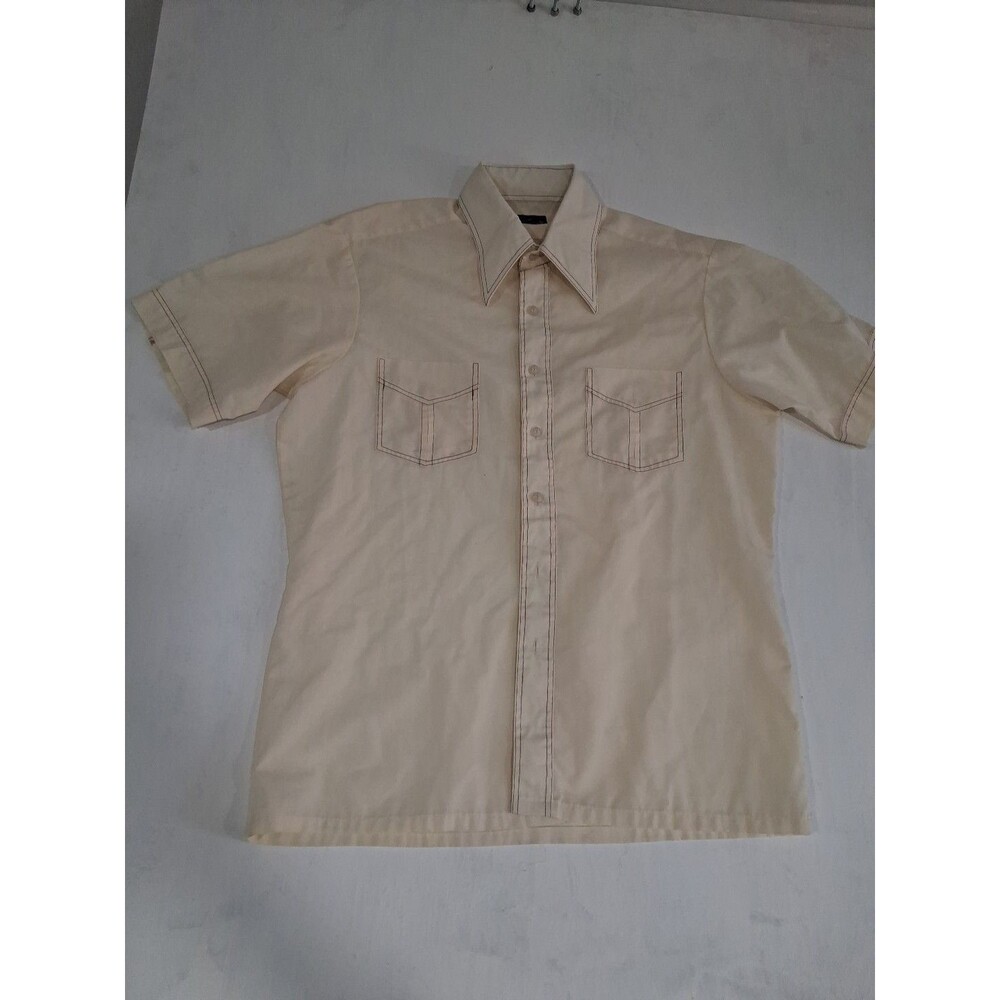 Vtg Western Style Mens Shirt Med 15-15.5 Cream Ivory Off White Collared JC Penny